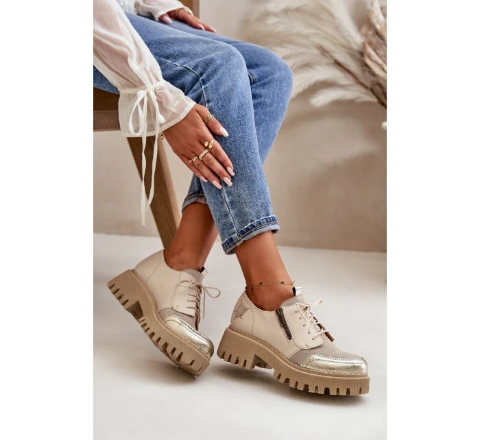 Półbuty Damskie Ze Skóry Naturalnej Beżowe Maciejka 06177-04