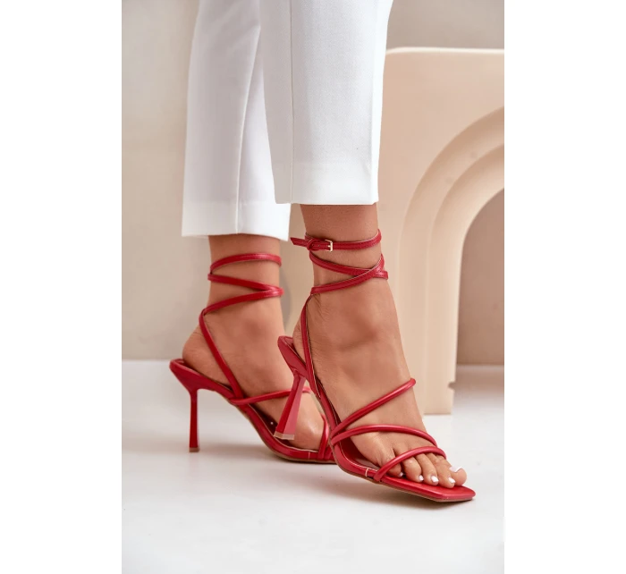 Stylové Sandály Na Podpatku S Pásky Červené model 21679427 - Boto