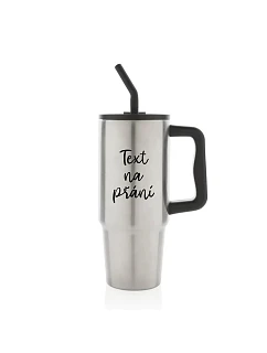 TEXT NA ŽIADOSŤ - strieborný cestovný termohrnček 900 ml