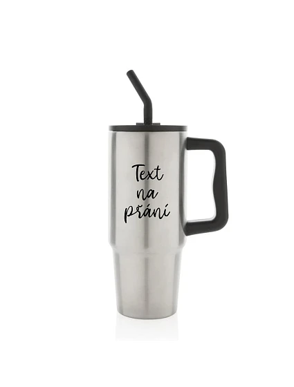TEXT NA ŽIADOSŤ - strieborný cestovný termohrnček 900 ml