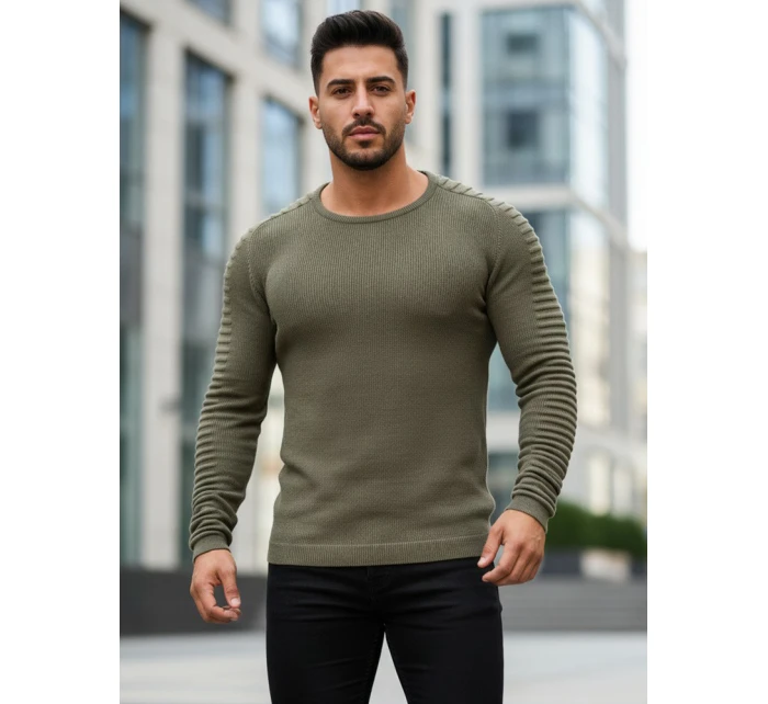 Pánsky khaki pulóver cez hlavu WX1606