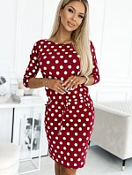 13-156 Športové šaty s viazaním a vreckami - bordové s hráškom
