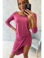 Asymetrické šaty, 3/4 rukávy, růžové Asymetrické šaty, 3/4 rukávy, růžové