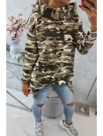 Mikina s dlhým chrbtom moro khaki+ecru