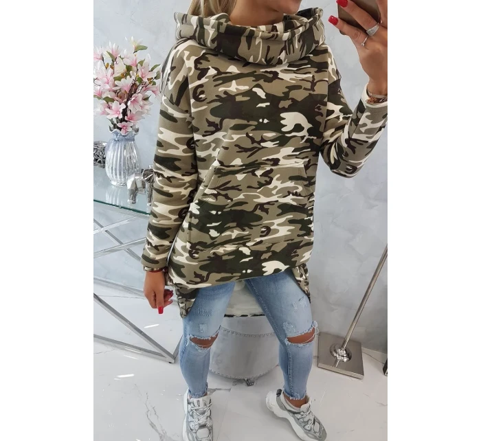 Mikina s dlhým chrbtom moro khaki+ecru