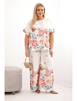 Dámsky plus size set z viskózy s geometrickou potlačou fuchsiovej farby