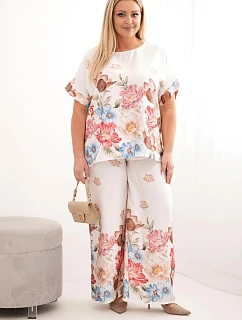 Dámská plus size viskózová souprava s geometrickým potiskem fuchsiová