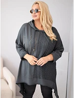 Dámská bavlněná mikina Plus Size s kapucí a pleteným prvkem grafitová Dámská bavlněná mikina Plus Size s kapucí a pleteným prvkem grafitová