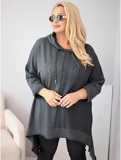 Dámská bavlněná mikina Plus Size s kapucí a pleteným model 22363472 grafitová - K-Fashion