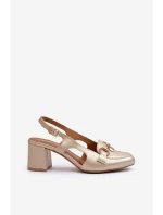 Kožené sandály na podpatku model 21659451 Zlaté - Maciejka