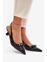 Lakierowane Sandały Na Szpilce Z Kokardką Czarne Naylna Lakierowane Sandały Na Szpilce Z Kokardką Czarne Naylna