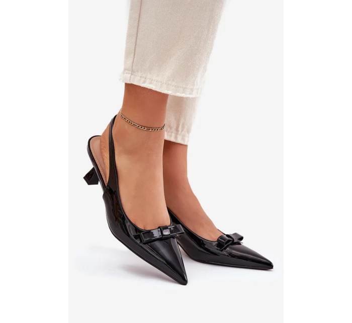 Lakierowane Sandały Na Szpilce Z Kokardką Czarne Naylna Lakierowane Sandały Na Szpilce Z Kokardką Czarne Naylna