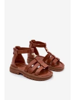 Dziewczęce Sandałki Gladiatorki Ze Złotym Detalem Brązowe Vesira