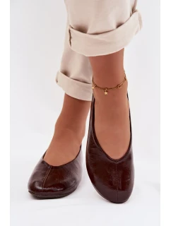 Lakované Baleríny z Eko Kůže Čokoládové Selanora