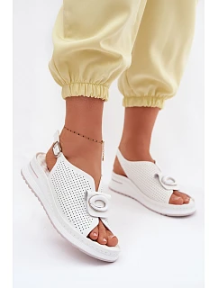 Kožené dámské sandály s ozdobným detailem bílé model 22094973 - EVENTO