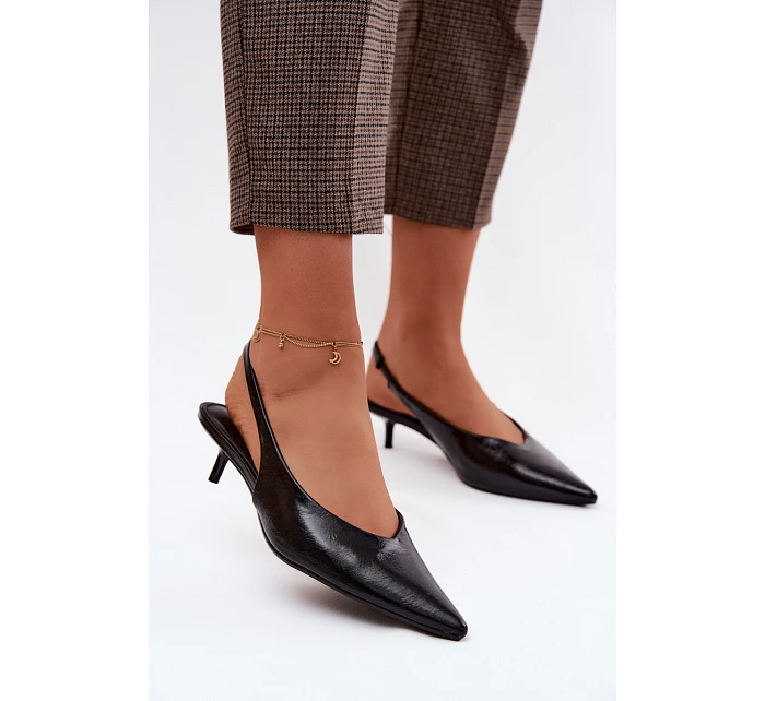 Lakované dámské sandály z umělé kůže na podpatku Černé Averelle