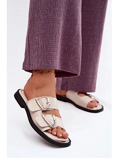 Kožené dámské pantofle s řemínky Vinceza 62304 Béžové