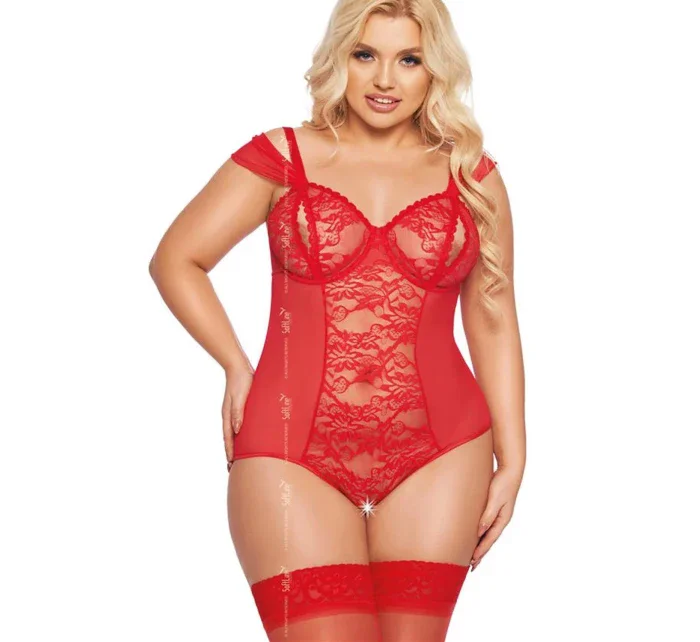 Dámske sexy plus size body Dora 1901 Red - SoftLine Dámske sexy plus size body Dora 1901 Red - SoftLine