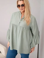 Dámska blúzka z viskózy s volánovými rukávmi a výstrihom do V v khaki farbe