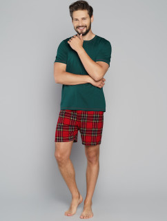 Pánske pyžamo Narwik, krátky rukáv, krátke nohavice - zelené/potlač