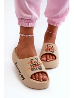 Ľahké dámske papuče na hrubej podrážke s penou medvedík tmavobéžovej farby Serefina