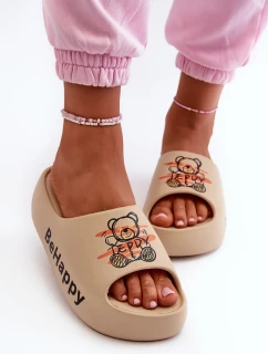 Ľahké dámske papuče na hrubej podrážke s penou medvedík tmavobéžovej farby Serefina