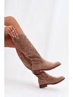 Dámske perforované čižmy na nízkom podpätku HY61-8023 Beige - S.Barski