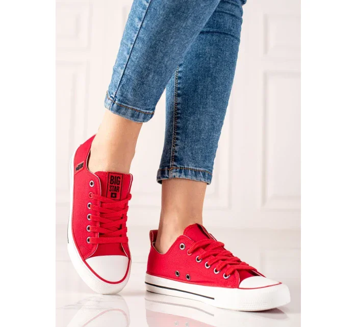 Zaujímavé dámske tenisky červené bez podpätku
