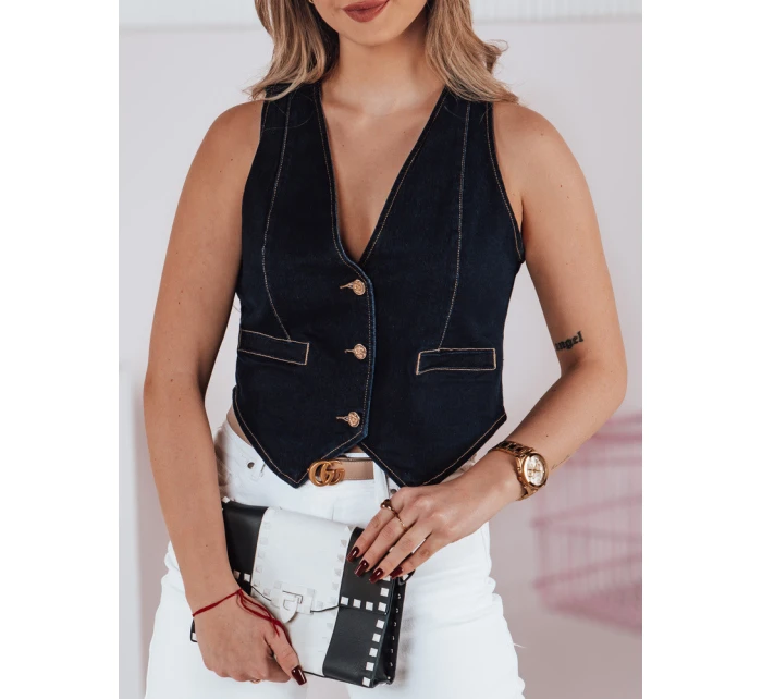 Dámská krátká džínová vesta tmavě modrá Dstreet model 21983588 - FashionStreet