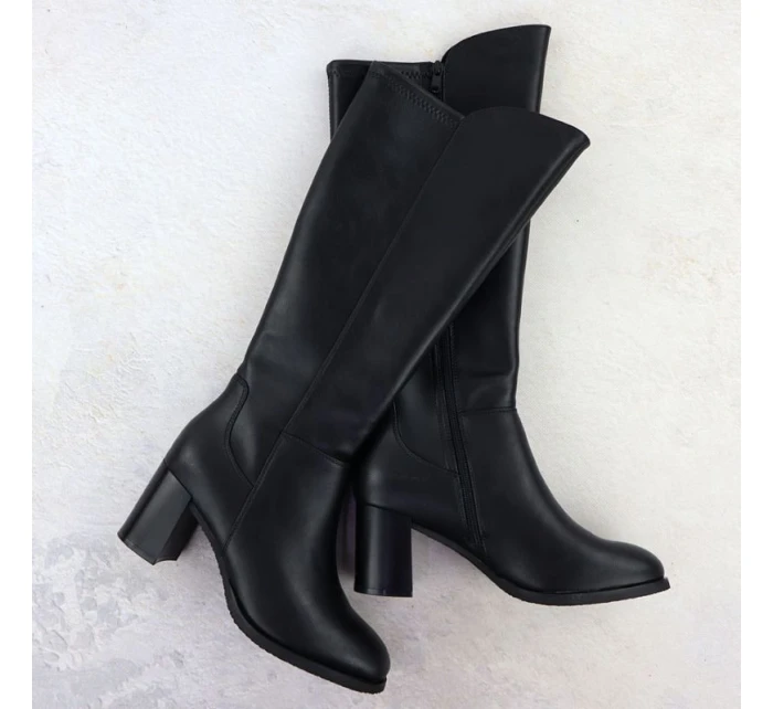 Dámske čierne kožené čižmy na podpätku Sergio Leone KZ25224-S