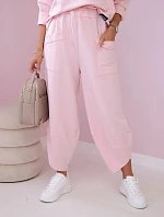 Bavlnená mikina nohavice set púdrovo ružová