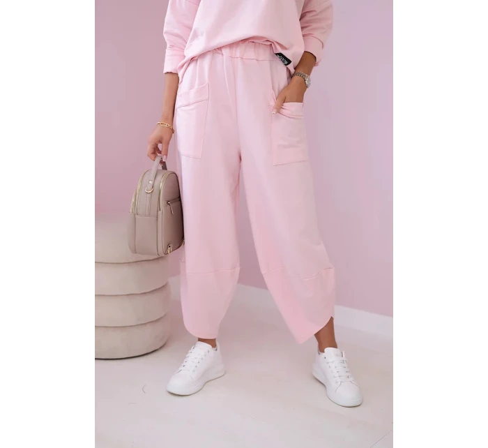 Bavlněná mikina kalhoty set pudrově růžová