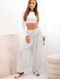 Dámske viskózové nohavice so širokými nohavicami a volánikmi sivé