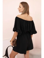 Dámsky bavlnený overal bez rukávov so zaväzovaním v páse ecru