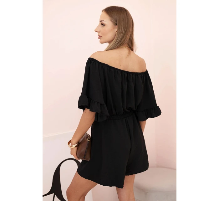 Dámsky bavlnený overal bez rukávov so zaväzovaním v páse ecru