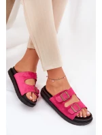Klapki Damskie Na Platformie Z Klamrami Fuksja Simbes