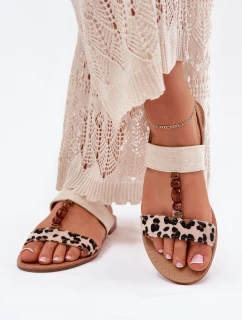 Płaskie Sandały Damskie Z Koralikami Panterka Beżowe Virona