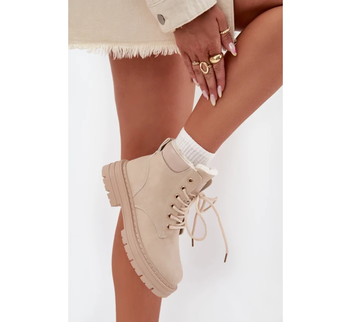 Trapery Damskie Ocieplane Futerkiem Na Zamek Jasnobeżowe Tharika