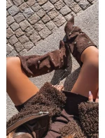 Vklouznuté dámské kozačky na jehlovém podpatku se zlatými ozdobami hnědé Thaliane