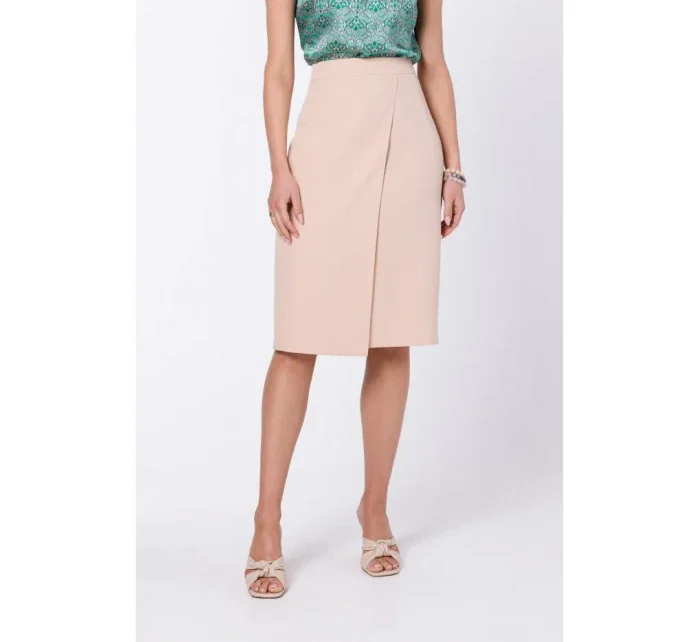 S343 Sukňa áčkového strihu so zavinovacími detailmi - béžová