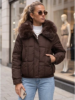 Krótka kurtka damska zimowa pikowana brązowa model 22383573 - FashionStreet