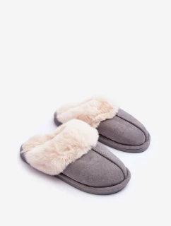 Damskie Papcie Klapki z Futerkiem Szare Pinky