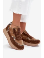 Zamszowe Sneakersy Damskie Big Star OO274A313 HI-POLY SYSTEM Brązowe Panterka