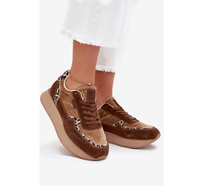 Zamszowe Sneakersy Damskie Big Star OO274A313 HI-POLY SYSTEM Brązowe Panterka