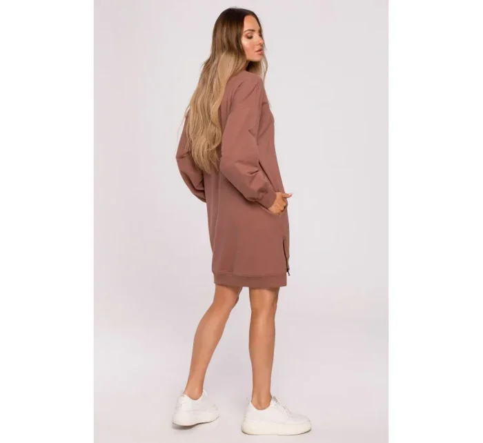 M676 Svetrová tunika so zipsami - čokoládová