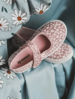 Detské balerínky na suchý zips s ružovou potlačou Selah