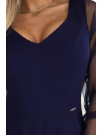 LORETTA dlouhé šaty s rukávy a výstřihem tmavě modré model 21941595 - numoco