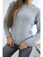 Sveter s pleteninou sivý Sveter s pleteninou sivý