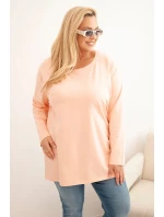 Dámske Plus veľkosť bavlnená blúzka okolo krku marhuľová