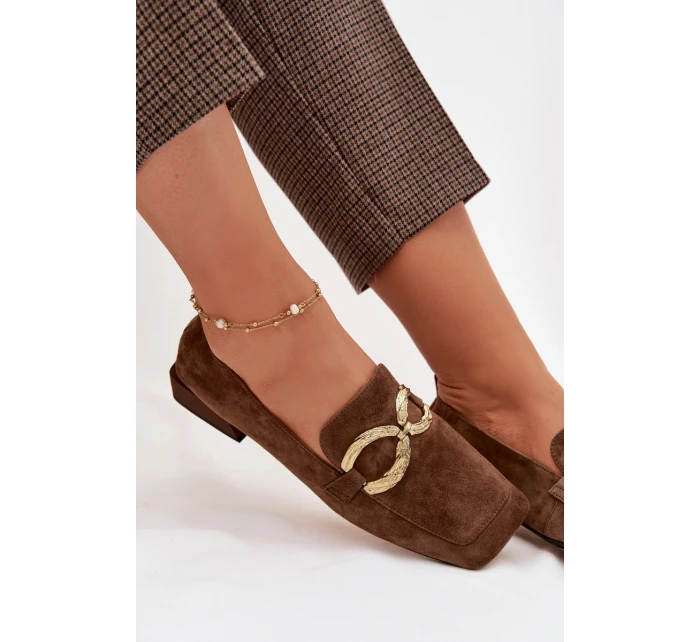 Dámské mokasíny z přírodního semiše zlatý detail D&A CR61-3115 hnědé